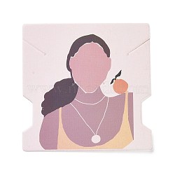 Paper Jewelry Display Cards, Earring Necklace Holder Cards, Square with Women Pattern, Rosy Brown, 7.4x7.4x0.03cm, Hole: 1mm(DIY-B061-08B)