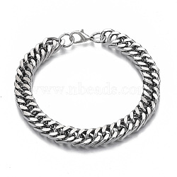 Men's Alloy Cuban Link Chain Bracelets, with Lobster Claw Clasps, Faceted, Gunmetal & Platinum, 8-5/8 inch(22cm), 10mm(BJEW-T014-01)