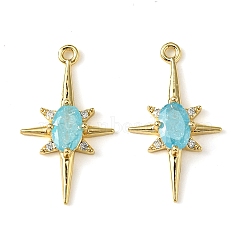 Brass Micro Pave Cubic Zirconia Pendants, Cadmium Free & Nickel Free & Lead Free, Real 18K Gold Plated, Star, Sky Blue, 21x12x3.5mm, Hole: 1.2mm(X-KK-M277-08G-06)