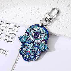 Retro Ethnic Tribal Style Alloy Pendant Decoration, Painted Hamsa Hand with Evil Eye, Royal Blue, 8.8x4.5cm(PW-WG29353-03)