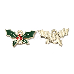 Alloy Enamel Links Connectors, Christmas Holly Leaves, Green, Golden, 13x20.5x1.2mm, Hole: 1.6mm(X-ENAM-Z001-16G)