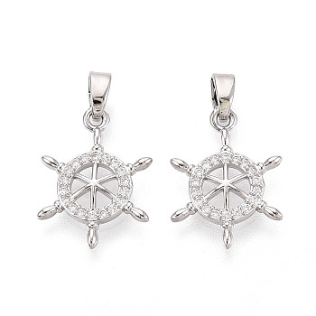Brass Micro Pave Clear Cubic Zirconia Pendants, Helm Charms, Platinum, 17.5x13x2mm, Hole: 4x2mm