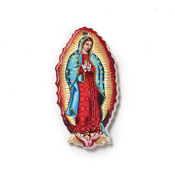 Double-sided Printed Acrylic Pendants, Virgin Mary Charm, Colorful, 40.5x20x2.5mm, Hole: 1.8mm