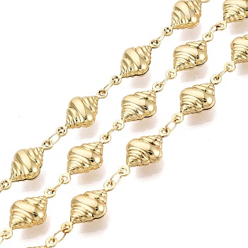 304 Stainless Steel Link Chains, Shell Shape, Soldered, with Spool, Golden, 18x9.5x5.5mm