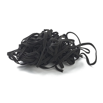 Flat Braided Elastic Rope Cord, Heavy Stretch Knit Elastic, Black, 3.5mm, about 9~10m/bag