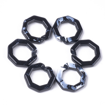 Acrylic Linking Rings, Quick Link Connectors, For Jewelry Chains Making, Imitation Gemstone Style, Octagon, Black, 25.5x25.5x5.5mm, Hole: 16x16mm, about: 250pcs/500g