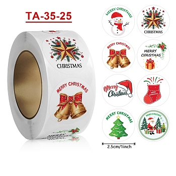 Paper Self-Adhesive Clothing Size Labels, for Clothes, Size Tags, Round with Christmas Theme, Mixed Color, 25mm