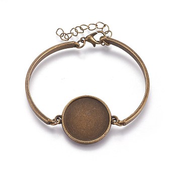 Alloy Bracelet Making, with Flat Round Cabochons Setting, Antique Bronze, 2 inch(5~5.1cm), Tray: 20mm