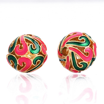 Alloy Enamel Beads, Matte Style, Cadmium Free & Lead Free, Round, Deep Pink, 10x9.5mm, Hole: 2mm