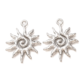 Alloy Pendants, Spiral Sun Charms, Rack Plating, Long-Lasting Plated, Cadmium Free & Lead Free, Platinum, 25x19x2.5mm, Hole: 1.6mm