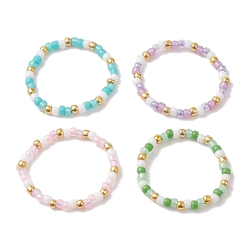 Glass Seed Beaded Stretch Finger Ring, Mixed Color, Inner Diameter: 19mm