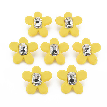 Crystal Rhinestone Flower Stud Earrings with 925 Sterling Silver Pins for Women, Yellow, 32.5x34mm, Pin: 0.6mm