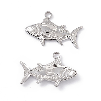 304 Stainless Steel Pendants, Fish Charms, Stainless Steel Color, 19x29x3mm, Hole: 3mm