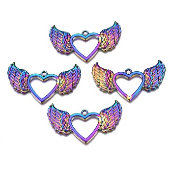 Alloy Pendants, Cadmium Free & Nickel Free & Lead Free, Heart with Wing, Rainbow Color, 28x47x3mm, Hole: 2mm