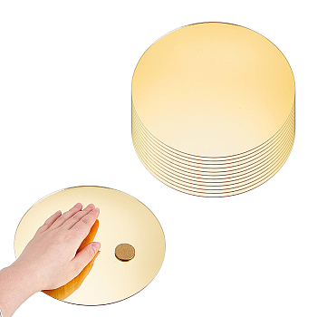 Acrylic Self Adhesive Mirror Wall Decoration, Wedding Table Tray Decoration, Flat Round, Gold, 200x1.5mm
