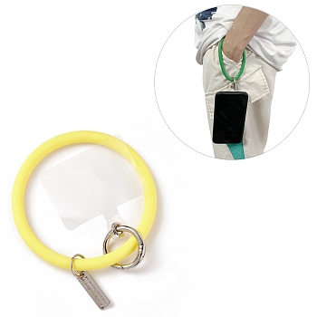 Silicone Loop Phone Lanyard, Wrist Lanyard Strap with Plastic & Alloy Keychain Holder, Champagne Yellow, 17.7cm