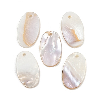 Oval Freshwater Shell Pendants, Creamy White, 24x14x2mm, Hole: 1mm