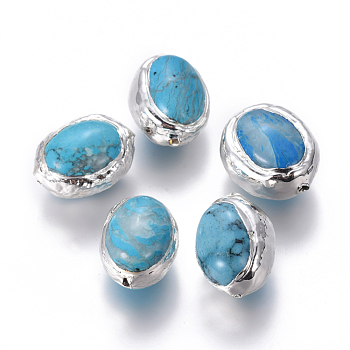 Synthetic Turquoise Beads, with Brass Findings, Oval, Silver Color Plated, 18~20x13~17x14~15mm, Hole: 1mm