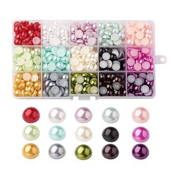 ABS Plastic Cabochons, Imitation Pearl, Half Round, Mixed Color, 10x4.5mm