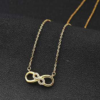 925 Sterling Silver Micro Pave Clear Micro Pave Cubic Zirconia Double Infinity Pendant Necklaces for Women, Golden, 15.43 inch(39.2cm)