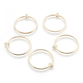 Brass Links connectors, Ring, Nickel Free, Real 18K Gold Plated, 27.5x25x1mm, Hole: 1.2mm