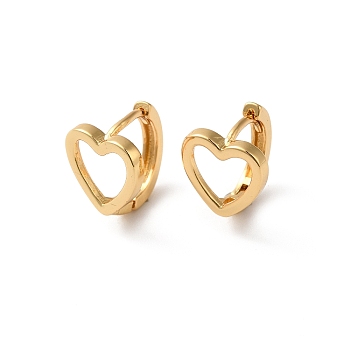 Rack Plating Brass Hollow Heart Hoop Earrings for Women, Lead Free & Cadmium Free, Real 18K Gold Plated, 12x10x10mm, Pin: 1mm