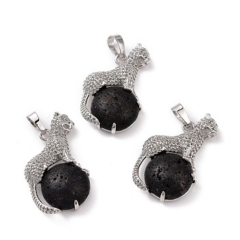 Natural Lava Rock Pendants, with Brass Findings, Leopard, Platinum, 36.5x21.5x8.5mm, Hole: 5x8mm