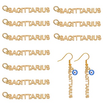 10Pcs Brass Pendants, with Jump Rings, Long-Lasting Plated, Constellation/Zodiac Sign, Golden, Sagittarius, Sagittarius: 4x34x1.5mm, Hole: 3mm