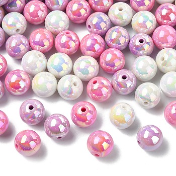 240G 3 Colors Opaque Acrylic Beads, AB Color Plated, Round, Mixed Color, 16x15mm, Hole: 2.8mm, 80g/color