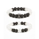 Natural Crackle Quartz & Lava Rock Round Beads Stretch Bracelets Set(BJEW-JB07205)-2