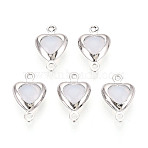 Brass Connector Charms, Heart Links, with Imitation Opal Glass, Long-Lasting Plated, Nickel Free, WhiteSmoke, Platinum, 13.5x8x3.5~4mm, Hole: 1~1.2mm(KK-N286-04P)