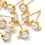 SHEGRACE Brass ABS Imitation Pearl Half Round Stud Earring Findings, Cadmium Free & Nickel Free & Lead Free, with Loop, Real 18K Gold Plated, 8x6mm, Hole: 1.2mm(XGR0101G-118G)