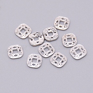 Alloy Cabochons, Nail Art Decoration Accessories, Hollow Square, Cadmium Free & Lead Free, Platinum, 7x7x1mm(MRMJ-WH0068-55P-RS)