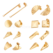 16Pcs 8 Style 304 Stainless Steel Stud Earrings Finding, with Loops, Column & Rectangle & Half Round & Trapezoid, Golden, 16~38x3~20mm, Hole: 1.2~4mm, Pin: 0.8mm, 2Pcs/style(STAS-UN0042-34)