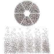 1230Pcs 6 Style 304 Stainless Steel Open Jump Rings, Stainless Steel Color, 18 Gauge, 6style/set(STAS-UN0024-52)