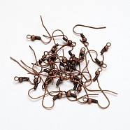 50Pcs Iron Earring Hooks, Ear Wire, with Horizontal Loop, Cadmium Free & Nickel Free & Lead Free, Red Copper, 18x0.8mm, Hole: 2mm, 22 Gauge, Pin: 0.6mm(IFIN-YW0001-35R-NF)