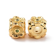 Brass Rhinestones Beads, Cube with Flower, Long-Lasting Plated, Real 18K Gold Plated, 5.5x6x6mm, Hole: 2.7mm(KK-A179-08G)