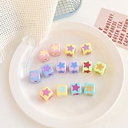 Opaque Acrylic Bead, Square with Star, Mixed Color, 14.2x18.6x18.6mm, Hole: 4mm(OACR-H028-A04)