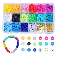 Flat Round Handmade Polymer Clay Beads, Disc Heishi Beads for Hawaiian Earring Bracelet Necklace Jewelry Making, Mixed Color, 6x1mm, Hole: 2mm(CLAY-CJ0001-21)