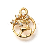 Brass Micro Pave Cubic Zirconia Pendants, Deer Charms, Real 18K Gold Plated, 12.5x10x2.5mm, Hole: 1.2mm(KK-K294-05G)