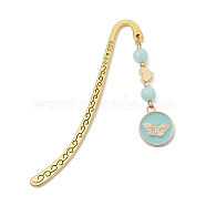 Dyed Natural Malaysia Jade Imitation Amazonite Bookmarks, Butterfly Pendant Bookmark, Alloy Hook Bookmark, 84mm, Pendant: 46x15x6mm(AJEW-JK00271-05)
