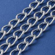Oxidation Aluminum Textured Curb Chains, Twisted Chains, Unwelded, with Spool, Silver, 12.5x8.5x4.5mm, about 98.43 Feet(30m)/Roll(CHA-H001-08S)