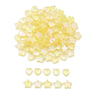100Pcs 2 Style Eco-Friendly Transparent Acrylic Beads, Heart/Star, Dyed, AB Color, Yellow, 8~10x8~10x3~4mm, Hole: 1.5mm, 50pcs/style(TACR-YW0001-86G)