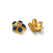 Alloy Enamel Beads Caps, Lead Free & Cadmium Free, Multi-Petal Flower, Marine Blue, 6x2mm, Hole: 1mm(FIND-G074-02H)