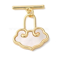 Brass Toggle Clasps, with Shell, Cloud, Real 16K Gold Plated, Bar: 4.5x17x2mm, Hole: 1.4mm; Lock: 20x18x2.5mm, Hole: 8x4.5mm(KK-N254-84G)