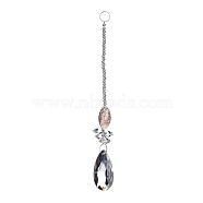 Crystal Teardrop Beaded Wall Hanging Decoration Pendant Decoration, Hanging Suncatcher, with Iron Ring and Glass Beads, Clear, 208mm, Pendant: 47x28x14.5mm(HJEW-G019-01D)