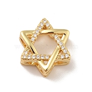 Brass Micro Pave Cubic Zirconia Pendants, Cadmium Free & Lead Free, Long-Lasting Plated, Star of David, Clear, Real 18K Gold Plated, 14x13x6mm, Hole: 4x3mm(KK-B059-13G)