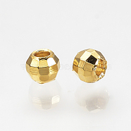 Brass Spacer Beads, Faceted Round, Nickel Free, Real 18K Gold Plated, 3x2.5mm, Hole: 1mm(KK-Q735-290G)