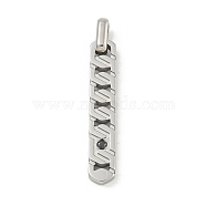 304 Stainless Steel Pendants, with Rhinestone, Rectangle Charm, Stainless Steel Color, 35x6x3mm, Hole: 4x5mm(STAS-F307-04P)