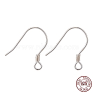 925 Sterling Silver Earring Hooks, Silver, 14x10mm, Hole: 1mm, 22 Gauge, Pin: 0.6mm(STER-M031-01S)